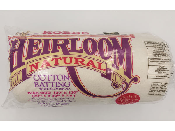 Hobbs Heirloom Natural Cotton Batting with Scrim Stabilizer - King Size (120" x 120")
