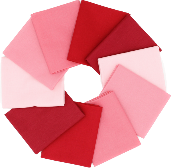 Supreme Solids - Fat Quarter Bundle - Shades of Pink & Red - 10 pack