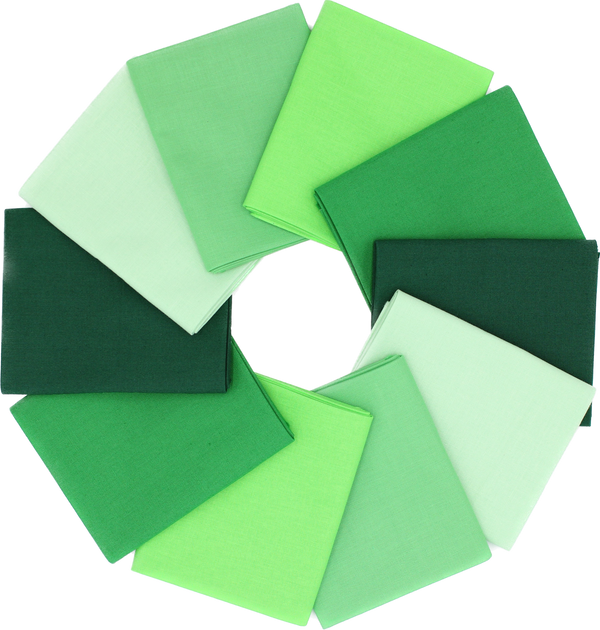 Supreme Solids - Fat Quarter Bundle - Shades of Green - 10 pack