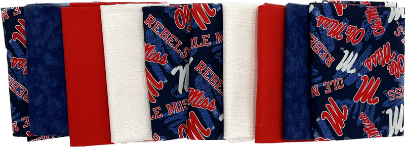 Ole Miss Rebels - Fat Quarter Bundle - 10 pack (Navy & Red)