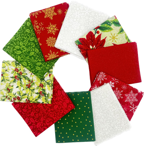 Christmas Themed Fat Quarter Bundle - 10 pack (Traditional Holiday)