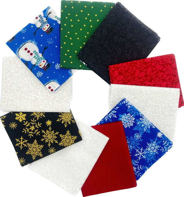 Christmas Themed Fat Quarter Bundle - 10 pack (Snowy Sparkle)