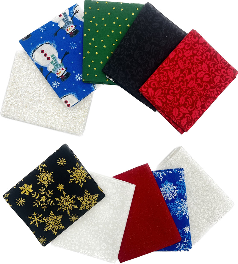 Christmas Themed Fat Quarter Bundle - 10 pack (Snowy Sparkle)