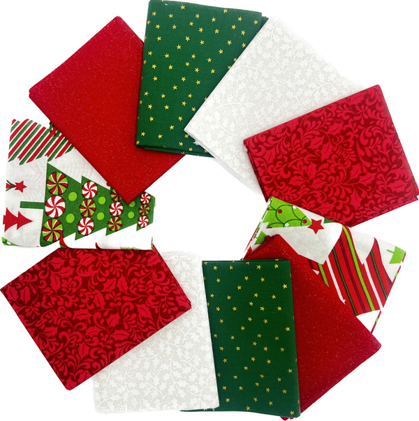 Christmas Themed Fat Quarter Bundle - 10 pack (Oh Christmas Tree)
