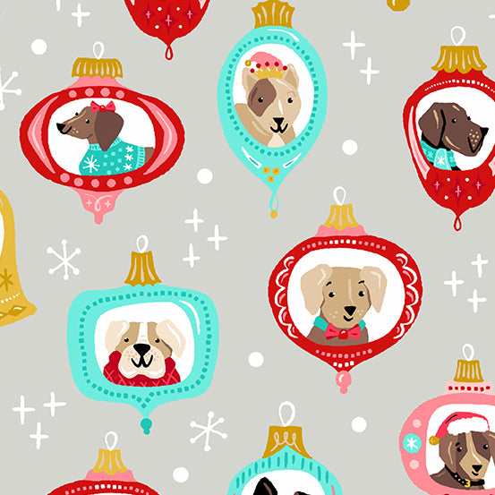 Furry & Bright - Dog Ornaments - Gray