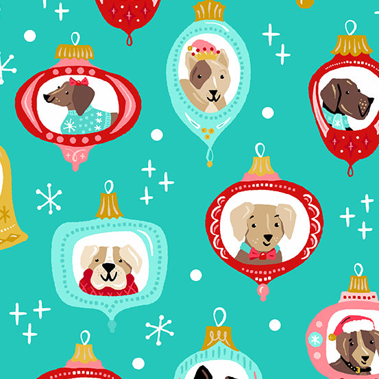 Furry & Bright - Dog Ornaments - Teal