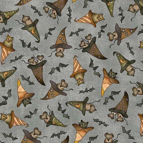 Halloween on Broom Street - Bats Cats Rats with Hats - Gray