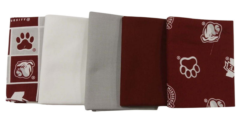 Mississippi State Bulldogs - Fat Quarter Bundle - 10 pack (Maroon & White)