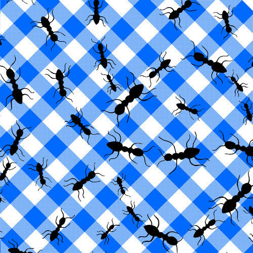 Comfy Flannel - Blue Gingham Check with Ants