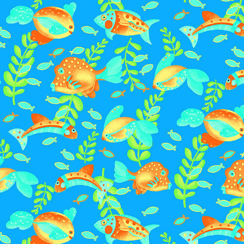 Comfy Flannel - Bright Fish on Blue