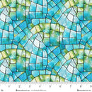 Turquoise/Green Kaleidoscope Stained Glass Cotton Wideback Fabric Per Yard