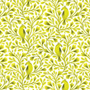 Dark Lime Citrine Birds and Branches Cotton 44/45" Fabric Per Yard