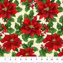 Deck The Halls Poinsettia Beige Multi 44"/45" Cotton Fabric Per Yard