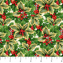 Deck The Halls Holly Multi Beige Multi 44"/45" Cotton Fabric Per Yard