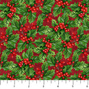 Deck The Halls Holly Red Multi 44"/45" Cotton Fabric Per Yard