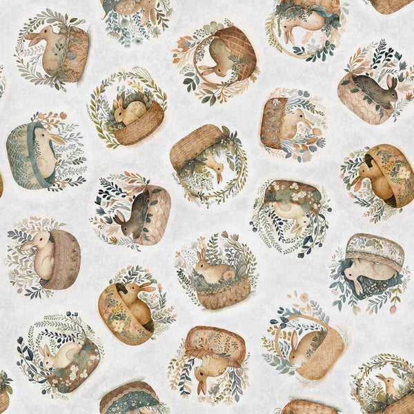 Cotton Tails - Rabbit and Basket Toss - Grey