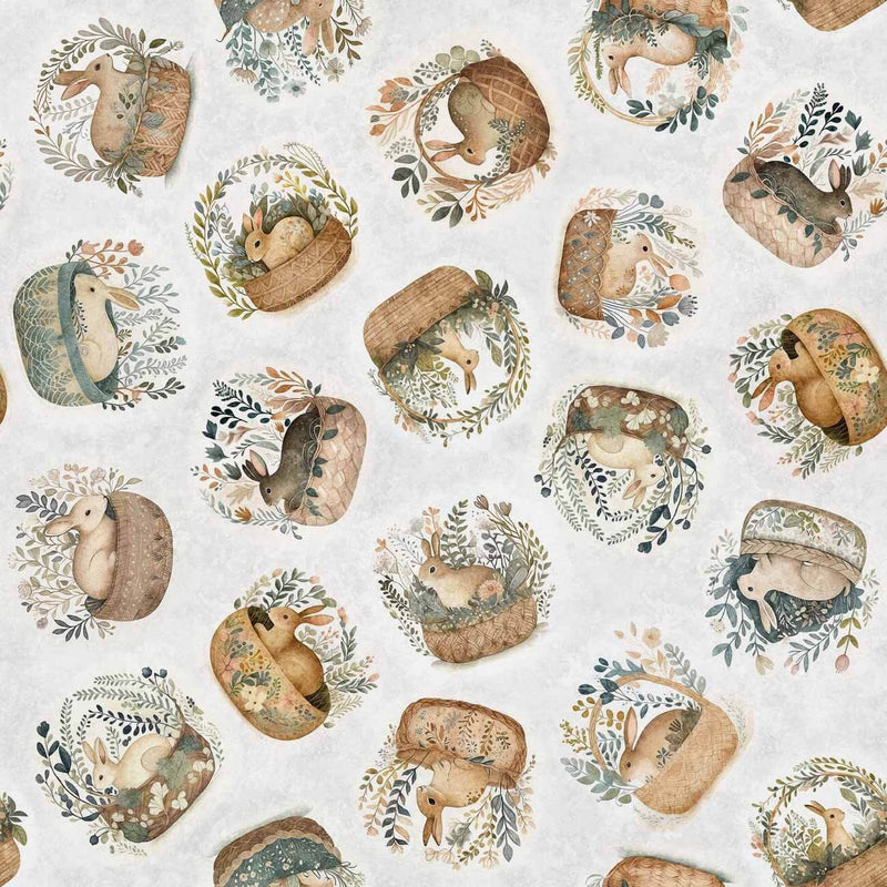 Cotton Tails - Rabbit and Basket Toss - Grey