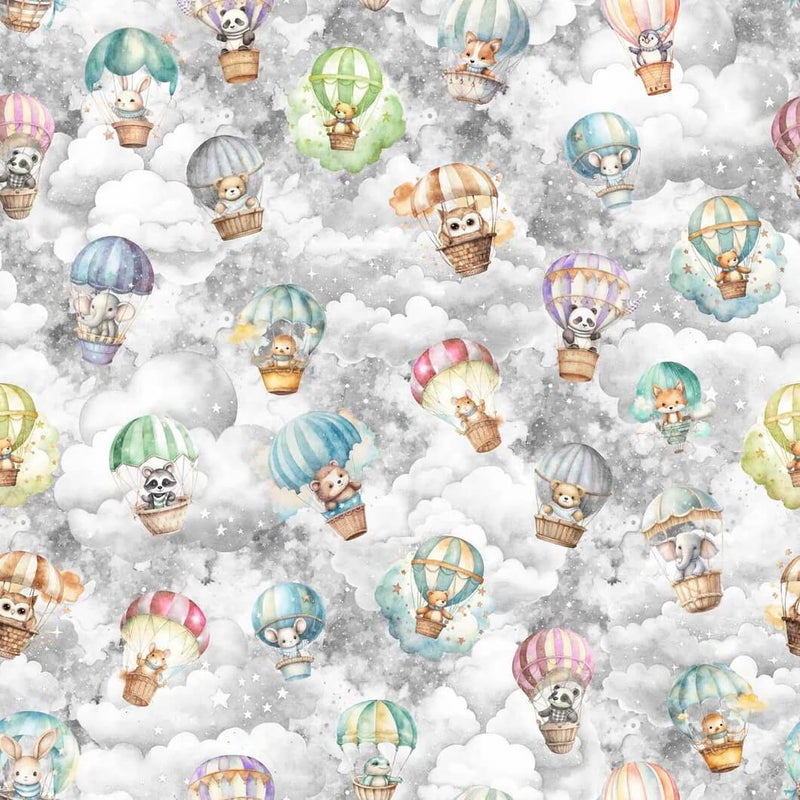 Oh The Places - Baby Animals in Hot Air Balloons - Gray