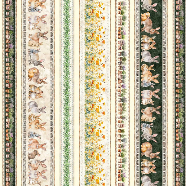 Hunny Bunny - Bunny & Floral Border Stripe