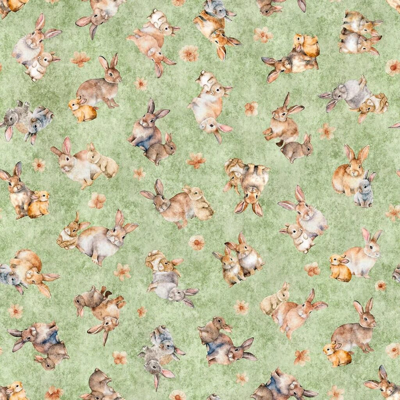 Hunny Bunny - Tossed Bunnies - Sage Green