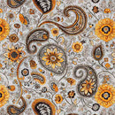 Grey Sunflower Serenade Paisley Cotton 44/45 Fabric Per Yard