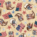 American Country American Cowboy Tan 44"/45" Cotton Fabric Per Yard