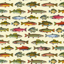 The Lure Of Fishing Fish Set Buttercream 44"/45" Cotton Fabric Per Yard