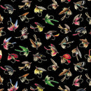 The Lure Of Fishing Fishing Lures Black 44"/45" Cotton Fabric Per Yard