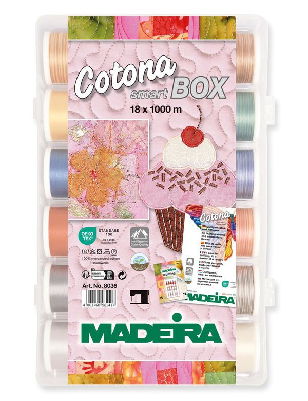 Cotona 50 – 1100-yard (1000m) Assortment Box, 12 Solid Colors, 6 Variegated Colors