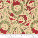Holiday Cheer Natural Cardinals Wreaths 44"/45" Cotton Fabric Per Yard