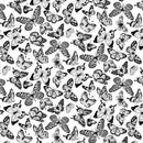 Black And White Butterflies Cotton Wideback Fabric per yard