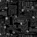 Black Calligraphy Cotton Wideback Fabric Per Yard