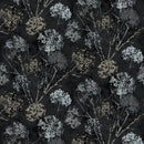 Black Charcoal Dandelion Stamp Cotton Wideback Fabric per yard
