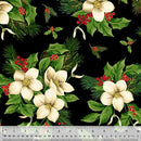 Black Christmas Blooms Wideback Cotton Fabric per yard