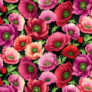 Black Poppies Blissful Blooms Cotton 43"/44" Fabric Per Yard