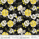 Black Verona Fiori Cotton 44/45" Fabric Per Yard