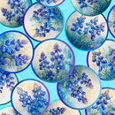 Blue Bluebonnet Vignettes Cotton 44"/45" Fabric Per Yard