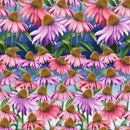 Blue Echinacea Blissful Blooms Cotton 43"/44" Fabric Per Yard