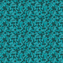 Teal Dahlias at Dusk Leaf & Berries Silhouettes Cotton 44"/45" Fabric Per Yard