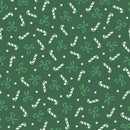 Candy Canes And Bows Metallic Green Merry Mix 43"/44" Cotton Fabric Per Yard