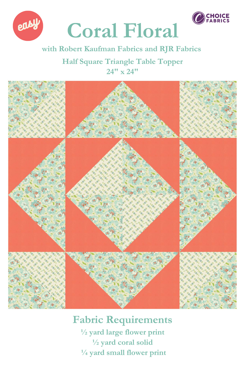 Coral Floral - Half Square Triangle Table Topper - Quilt Kit