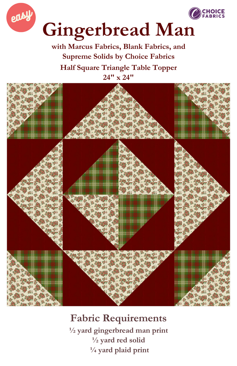 Gingerbread Man - Half Square Triangle Table Topper - Quilt Kit