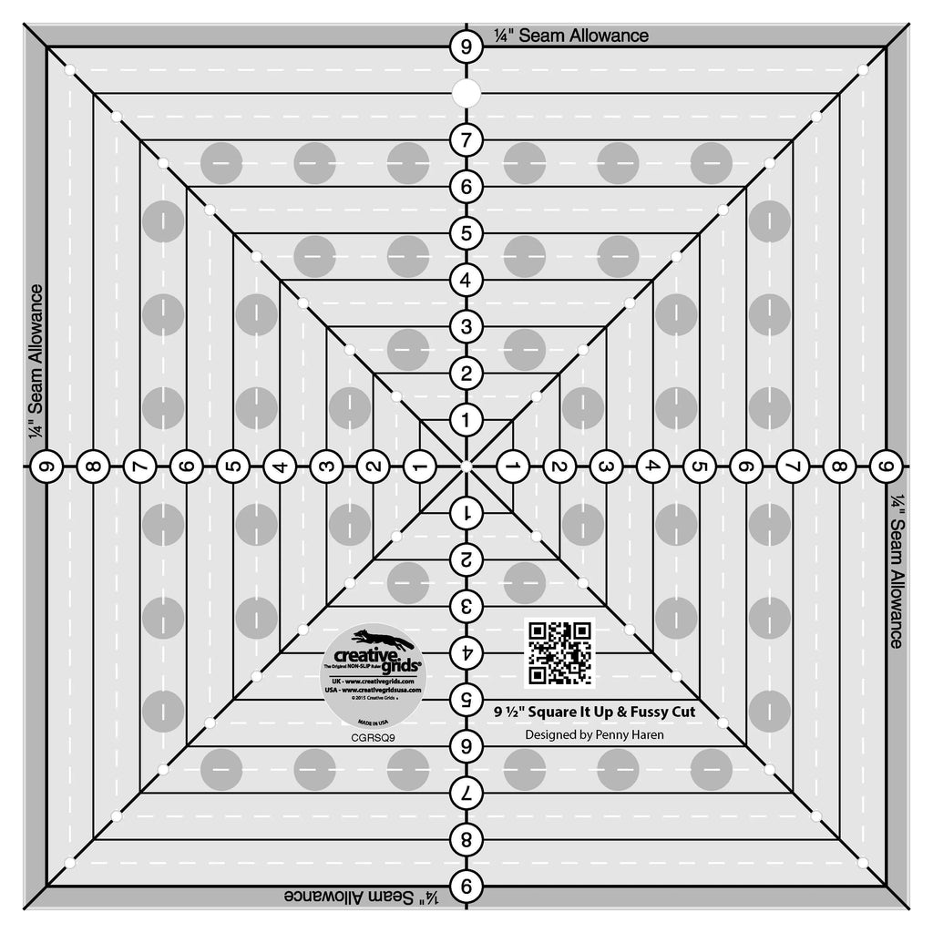 Square It Creative Grids 9-1/2in Square It Up or Fussy Cut Square Quilt Ruler
