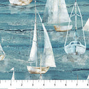 Smooth Sailing Large Sail Boats Medium Blue Multi 44"/45" Cotton Fabric Per Yard