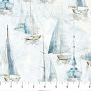 Smooth Sailing Small Sail Boats White Multi 44"/45" Cotton Fabric Per Yard