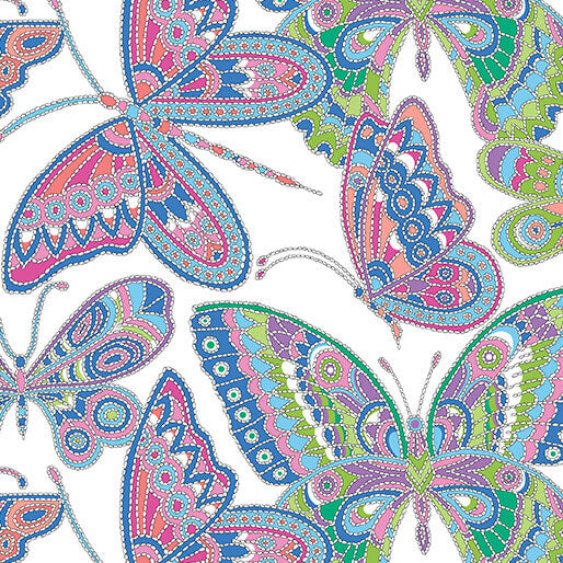 Blooming Denim - Blooming Butterflies - White