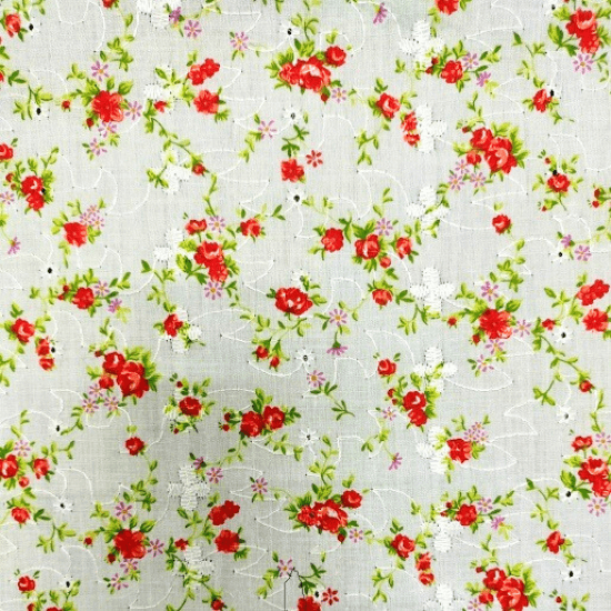 Embroidered Eyelet - Small Rose - Red