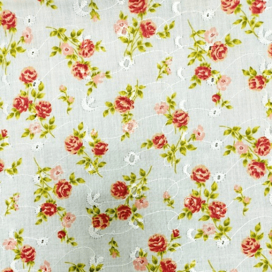 Embroidered Eyelet - Medium Rose - White