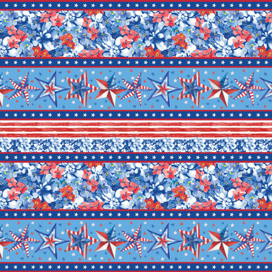 Lucky Stars - Border Stripe - Medium Blue