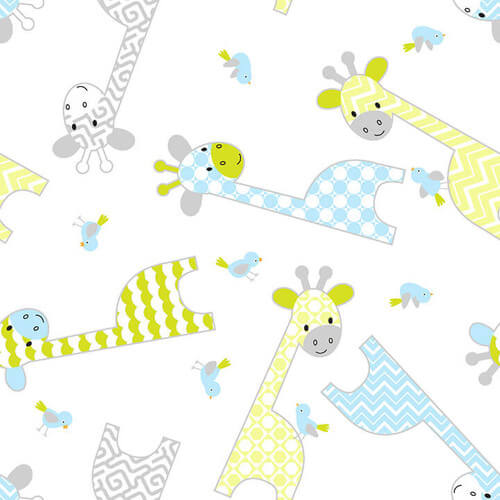 Comfy Flannel - Tossed Giraffes - White